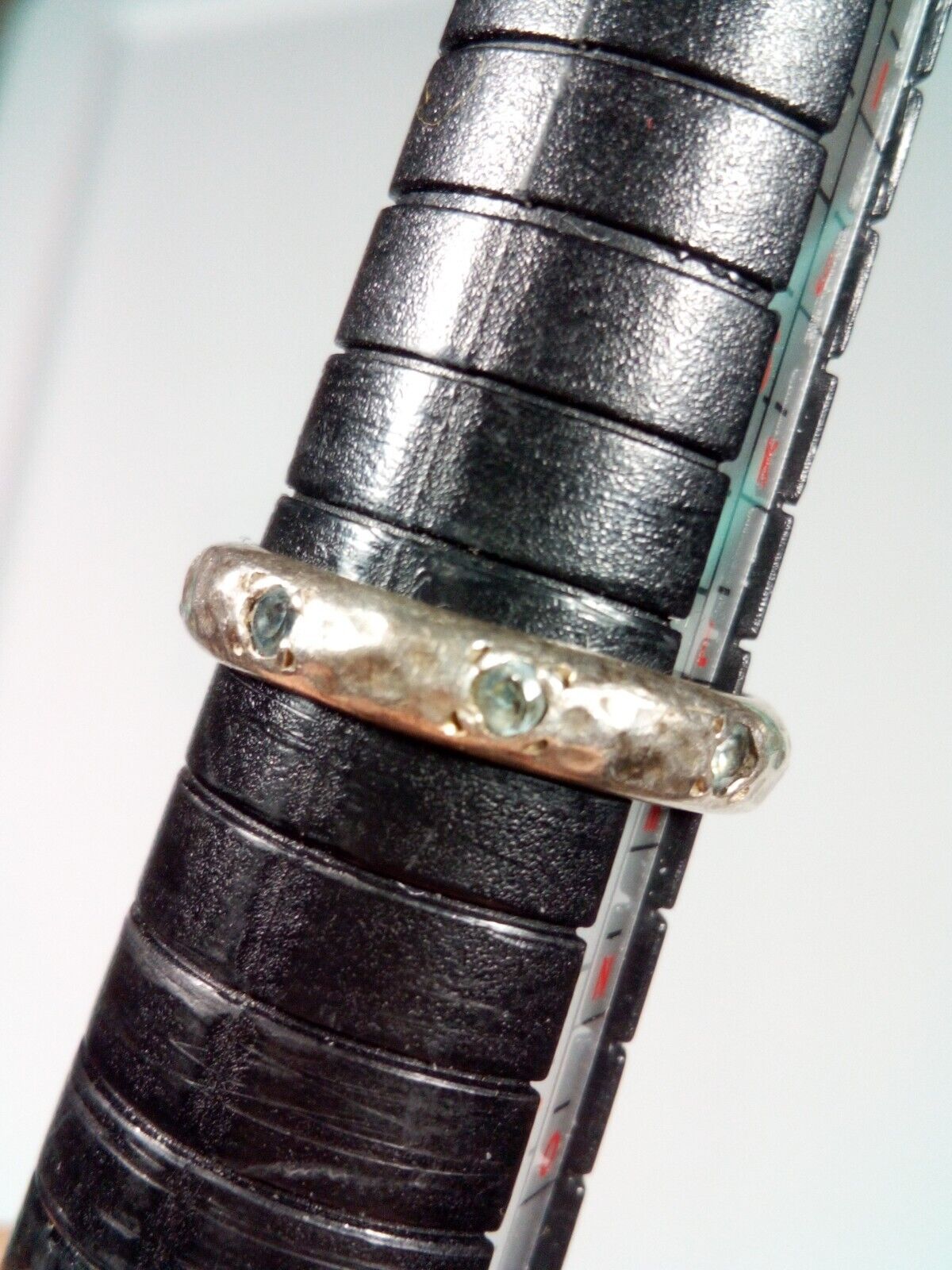 Vintage Stamped Aquamarine Hammered/Cast Ring Size 6