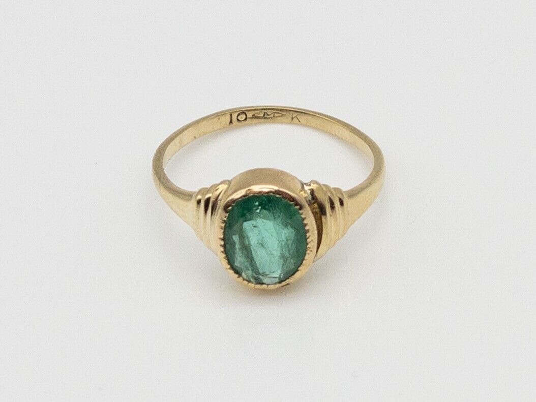 Antique 1900s Edwardian $2000 1.25ct AAA+++ Natural Emerald 10k Yellow Gold Ring
