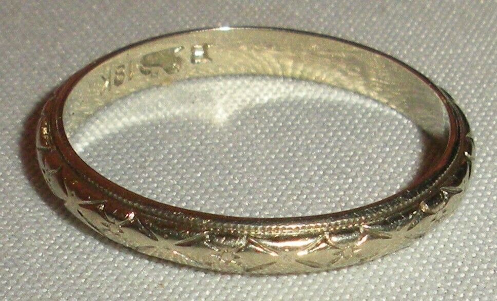 ANTIQUE EARLY 1900S ART NOUVEAU 18K WHITE GOLD WEDDING BAND RING SIZE 6 tuvi