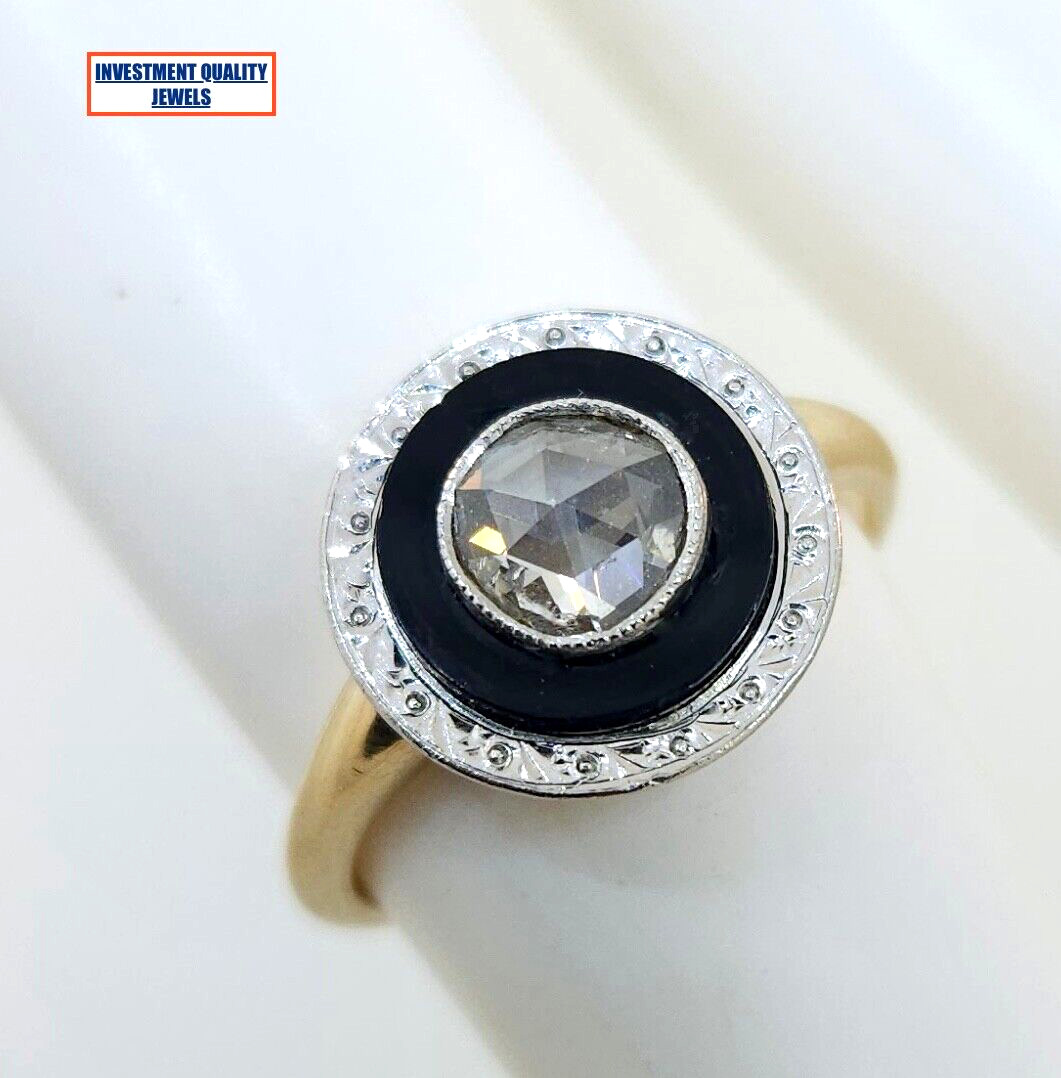 UNIQUE Antique Victorian 1800's 14k Gold Rose Cut Diamond & Onyx Engagement Ring