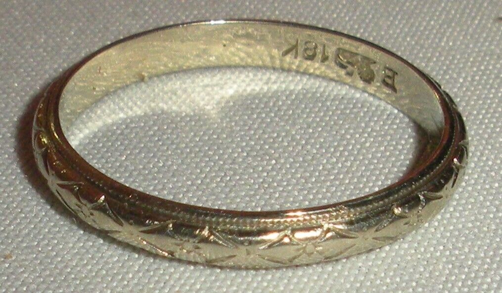 ANTIQUE EARLY 1900S ART NOUVEAU 18K WHITE GOLD WEDDING BAND RING SIZE 6 tuvi