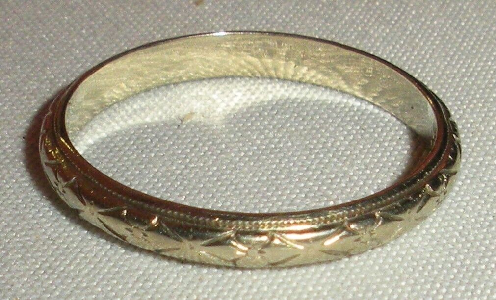 ANTIQUE EARLY 1900S ART NOUVEAU 18K WHITE GOLD WEDDING BAND RING SIZE 6 tuvi