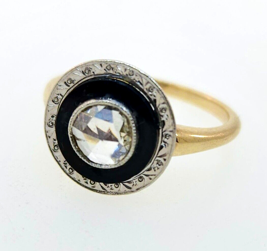 UNIQUE Antique Victorian 1800's 14k Gold Rose Cut Diamond & Onyx Engagement Ring