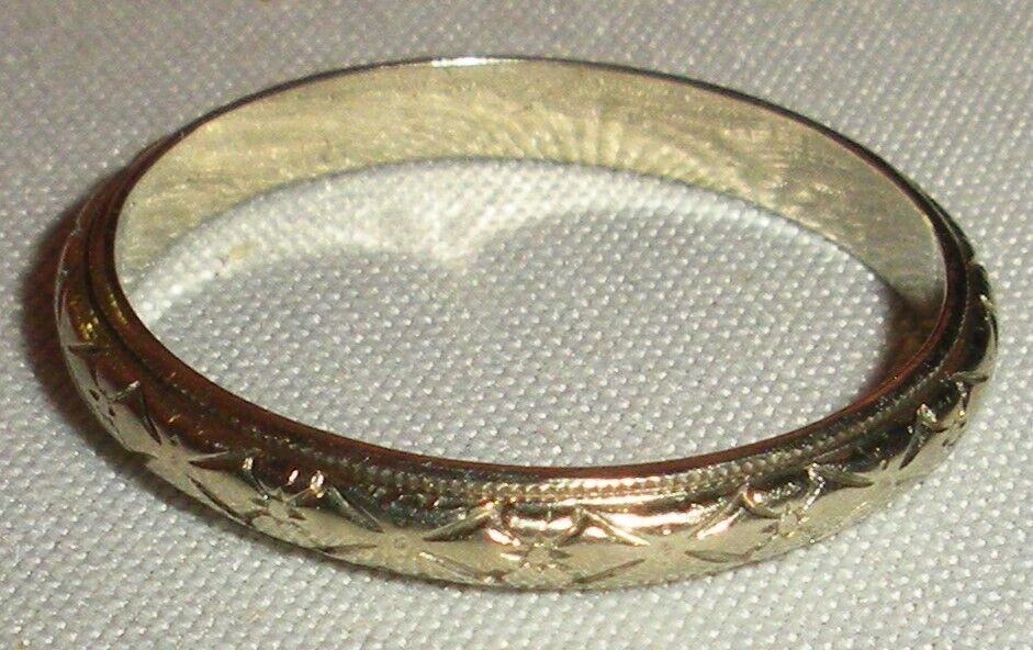 ANTIQUE EARLY 1900S ART NOUVEAU 18K WHITE GOLD WEDDING BAND RING SIZE 6 tuvi