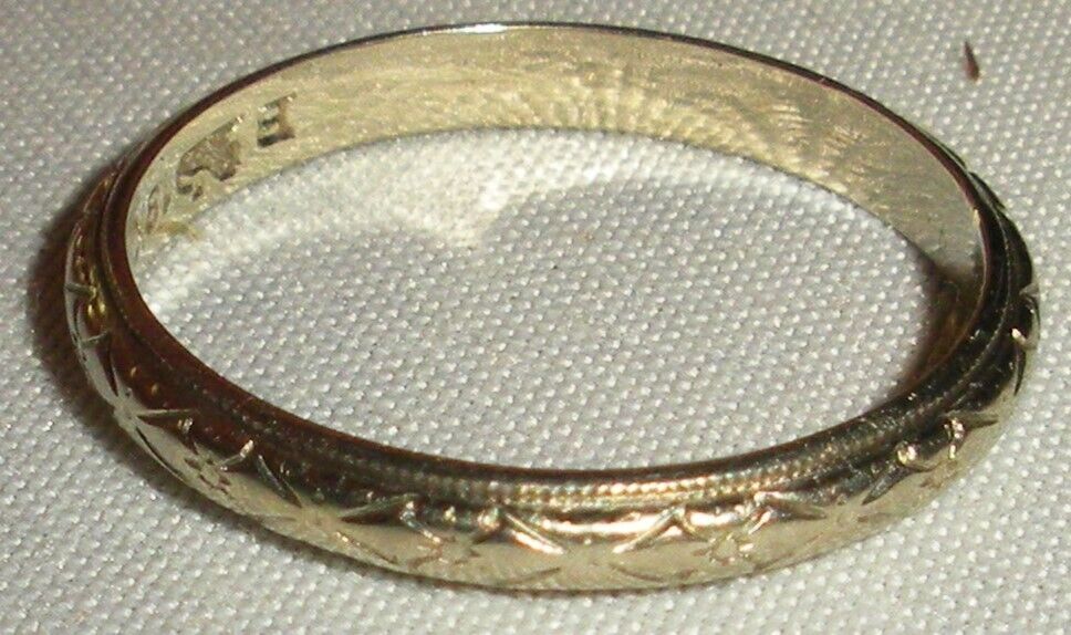 ANTIQUE EARLY 1900S ART NOUVEAU 18K WHITE GOLD WEDDING BAND RING SIZE 6 tuvi