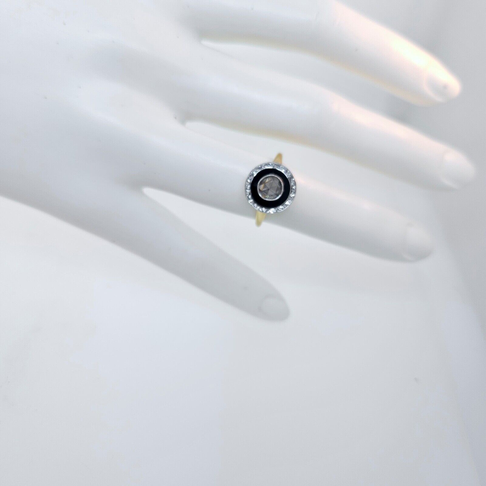 UNIQUE Antique Victorian 1800's 14k Gold Rose Cut Diamond & Onyx Engagement Ring