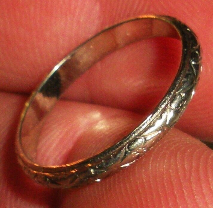 ANTIQUE EARLY 1900S ART NOUVEAU 18K WHITE GOLD WEDDING BAND RING SIZE 6 tuvi