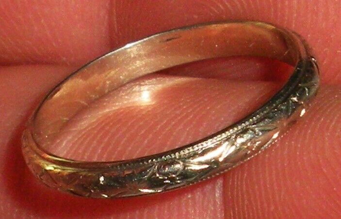 ANTIQUE EARLY 1900S ART NOUVEAU 18K WHITE GOLD WEDDING BAND RING SIZE 6 tuvi
