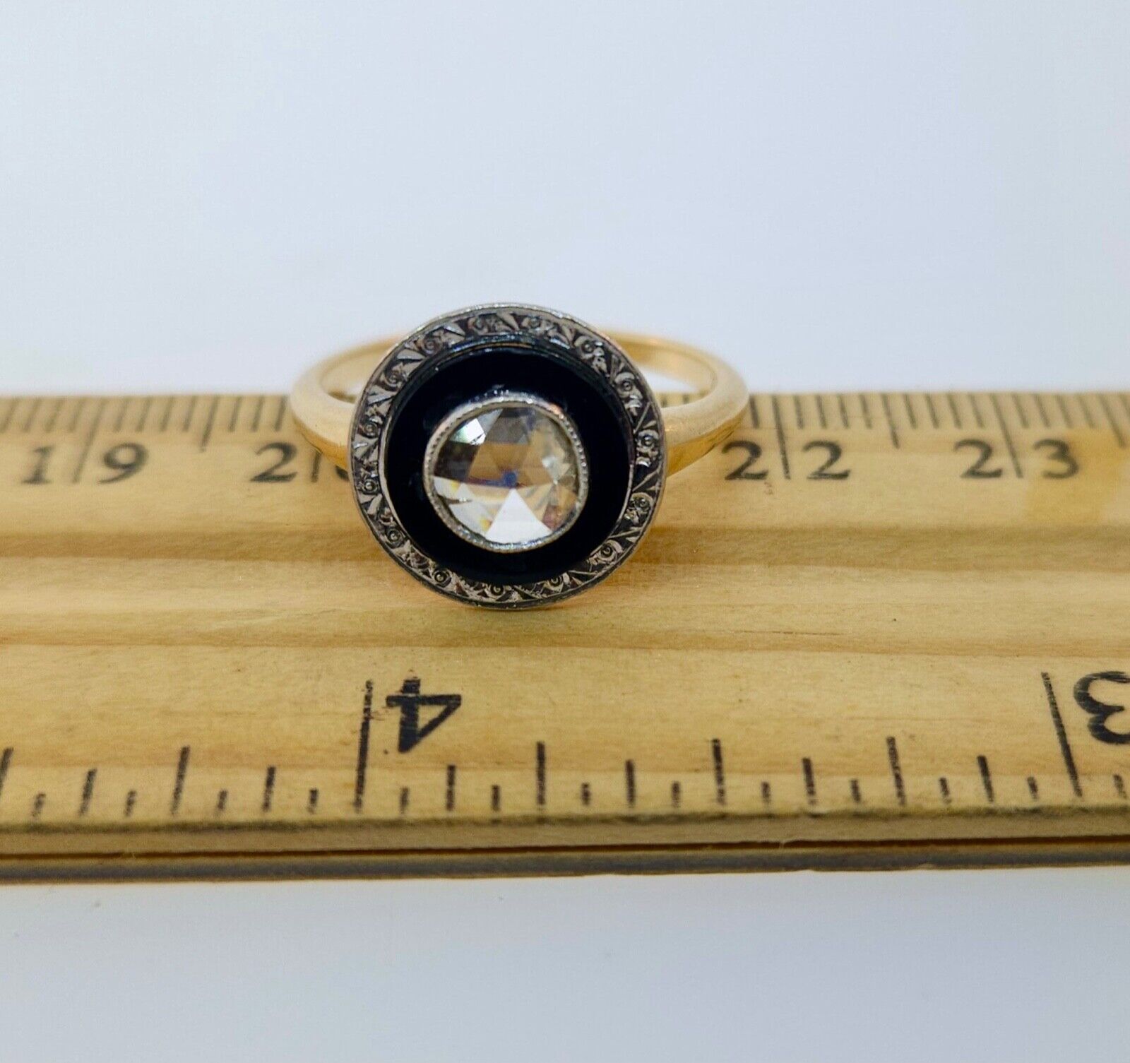 UNIQUE Antique Victorian 1800's 14k Gold Rose Cut Diamond & Onyx Engagement Ring