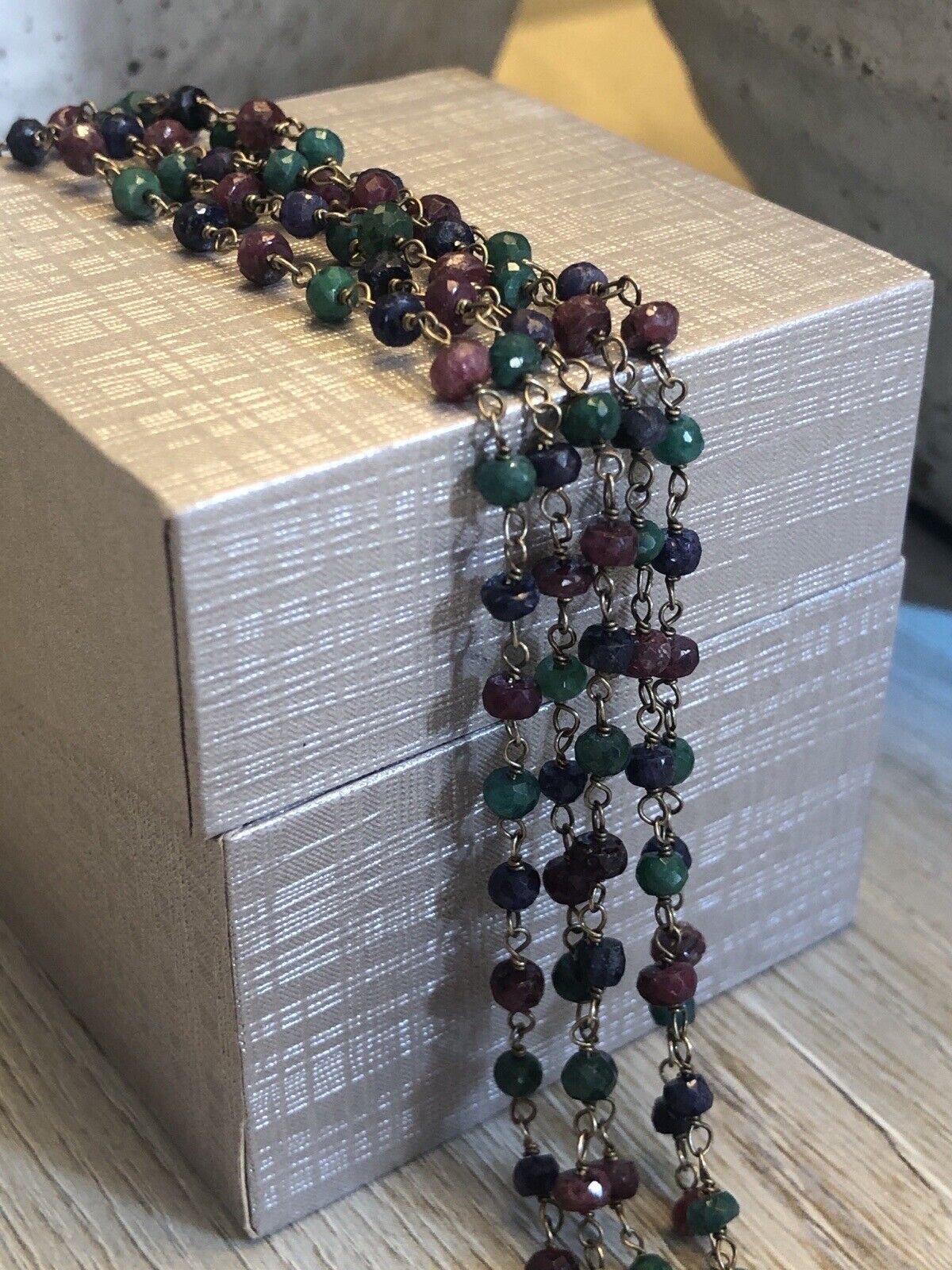 Sapphire Emerald Ruby Necklace Antique Estate Vintage TESTED 55 Inches
