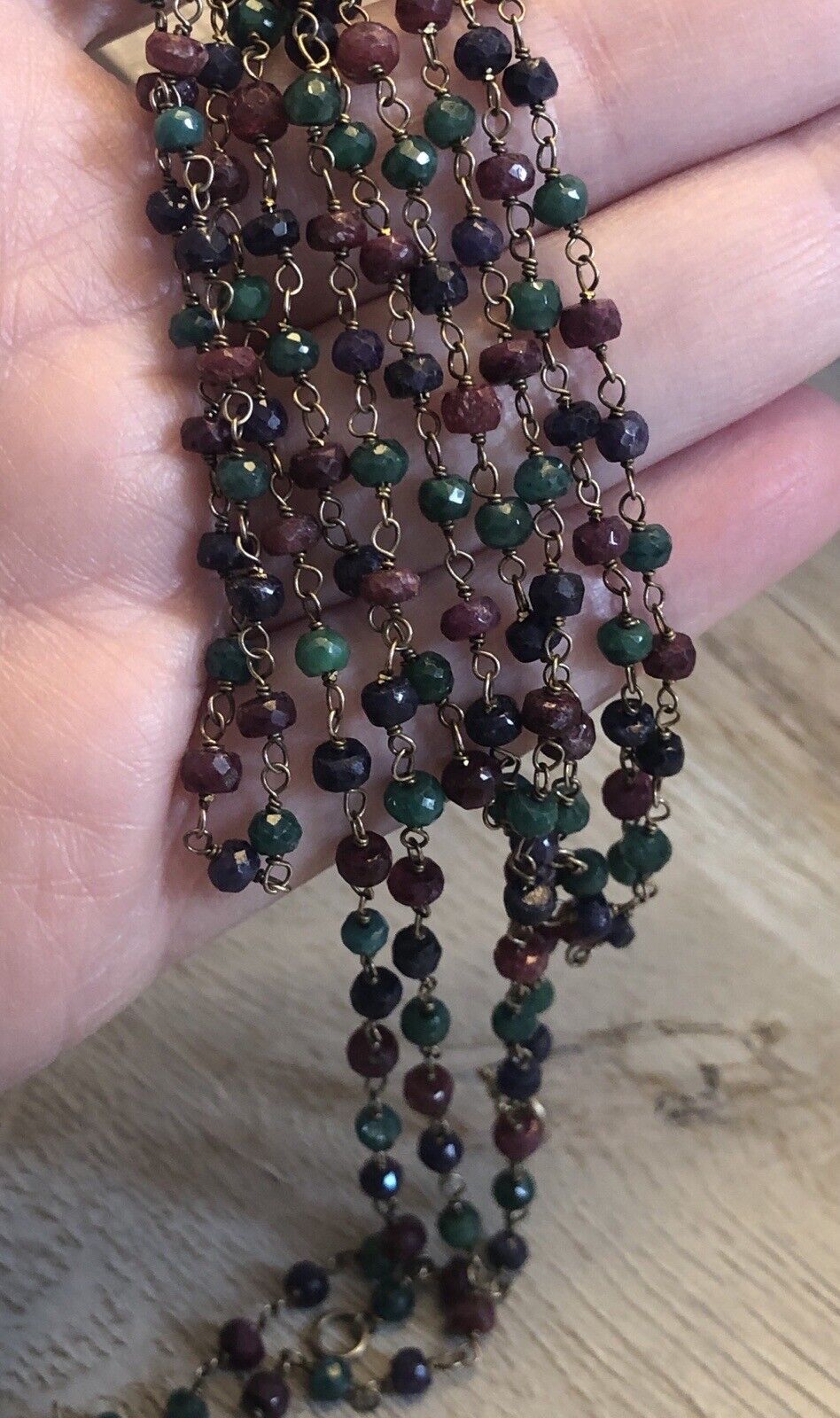 Sapphire Emerald Ruby Necklace Antique Estate Vintage TESTED 55 Inches