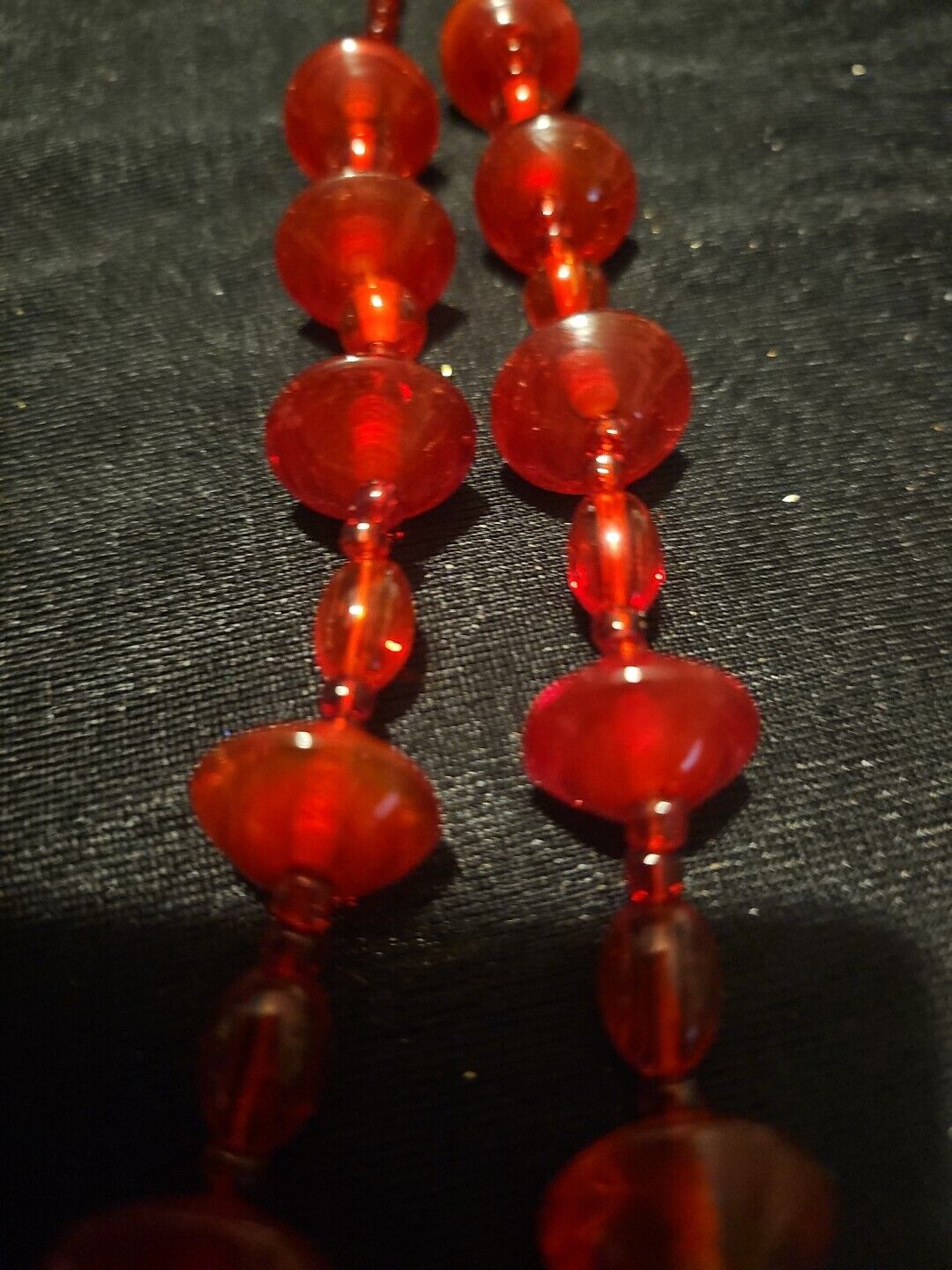 VIntage Cadmium Mid 1900's Glass Beaded Necklace/GLOWS CADMIUM ORANGE