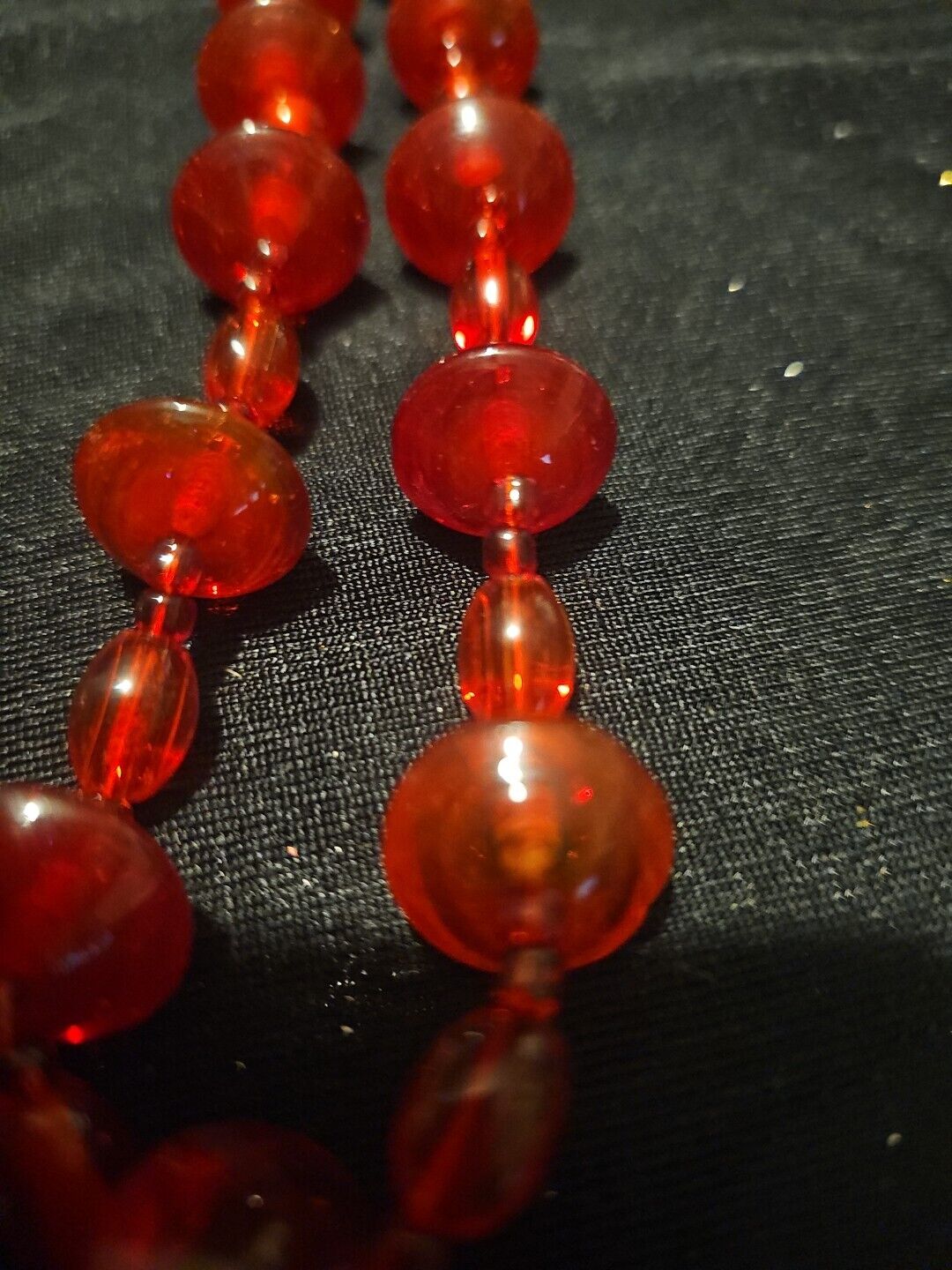 VIntage Cadmium Mid 1900's Glass Beaded Necklace/GLOWS CADMIUM ORANGE
