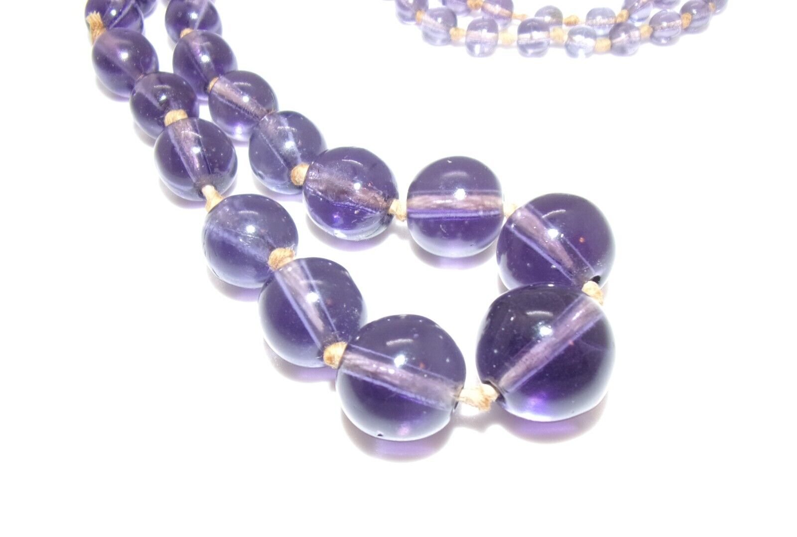 Antique Vintage 1900s 1910s Crystal Amethyst Graduated Bead 36" Flapper Necklace