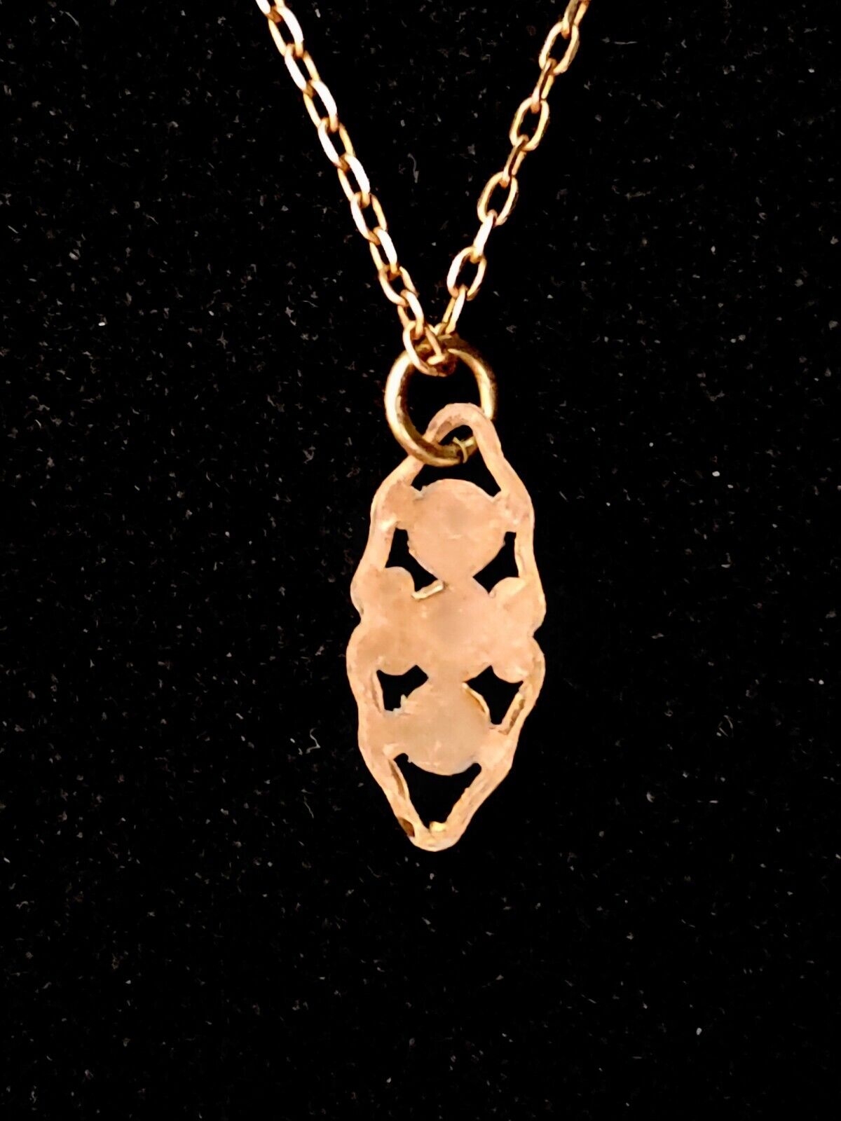Vintage Ornate 1900s Dainty Fine Filigree Pendant Brass Necklace