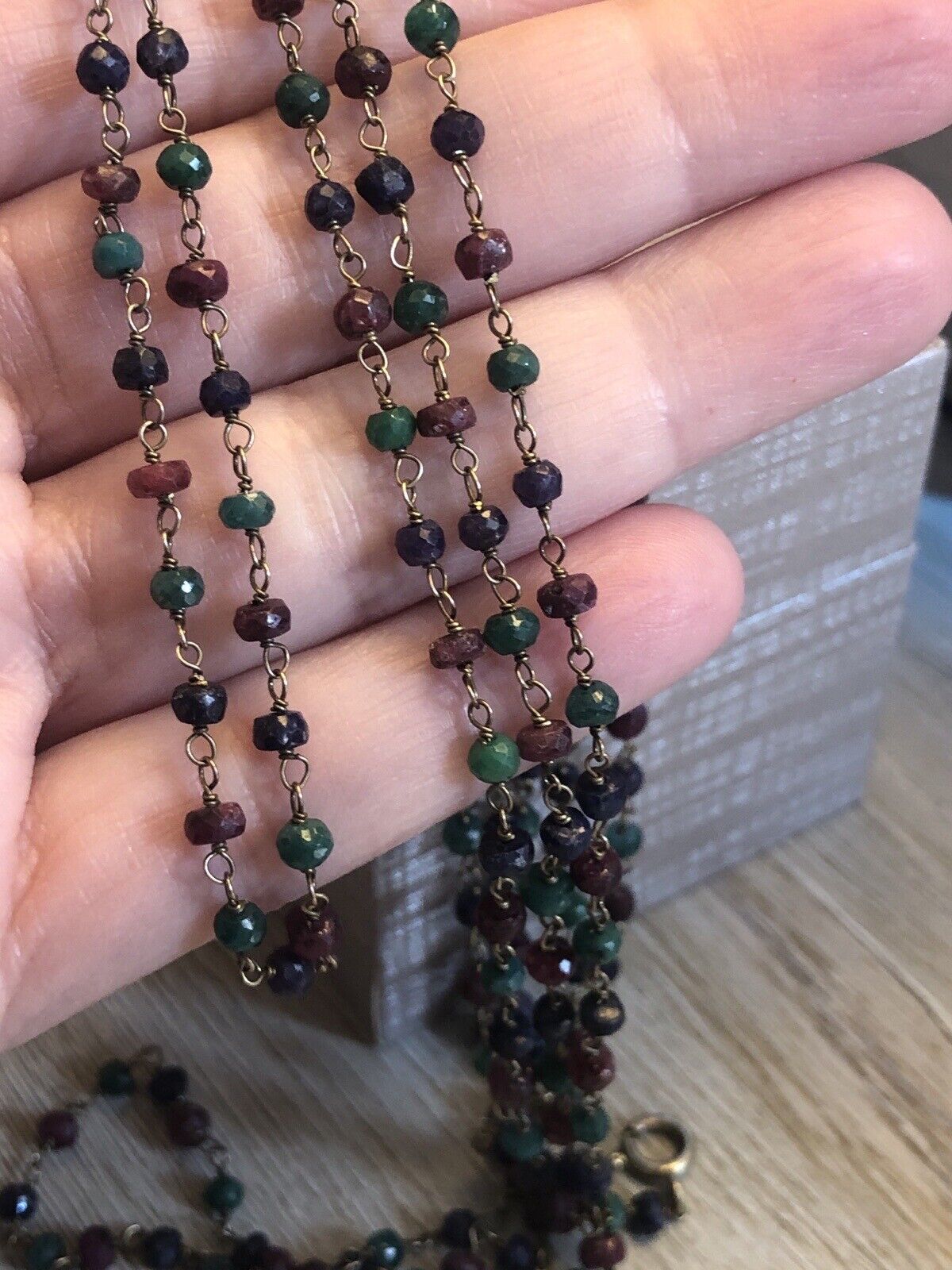 Sapphire Emerald Ruby Necklace Antique Estate Vintage TESTED 55 Inches