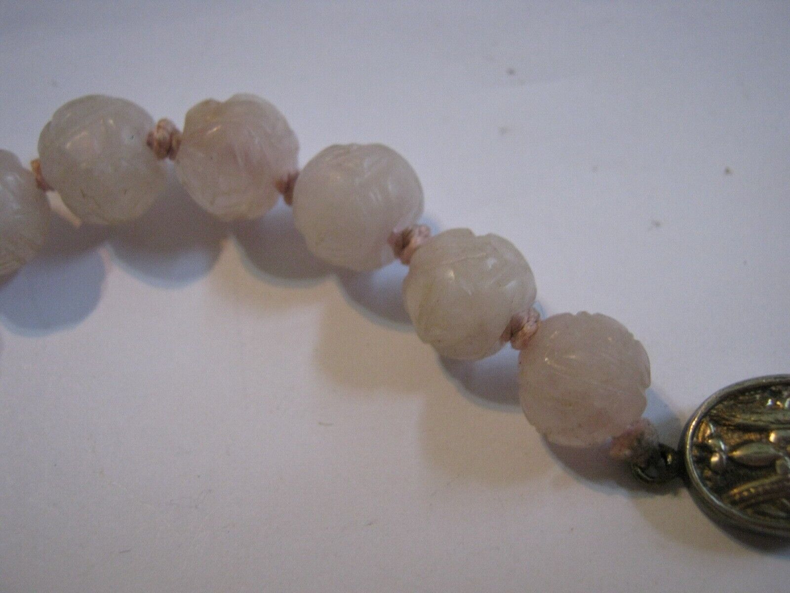Early 1900s Chinese Export Rose Quartz Bead 18.5" Necklace w/ Gilt Silver Clasp