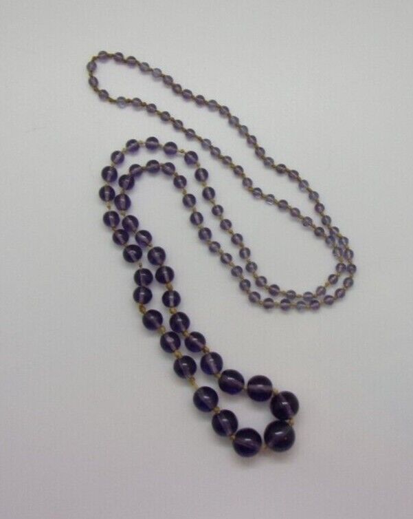 Antique Vintage 1900s 1910s Crystal Amethyst Graduated Bead 36" Flapper Necklace