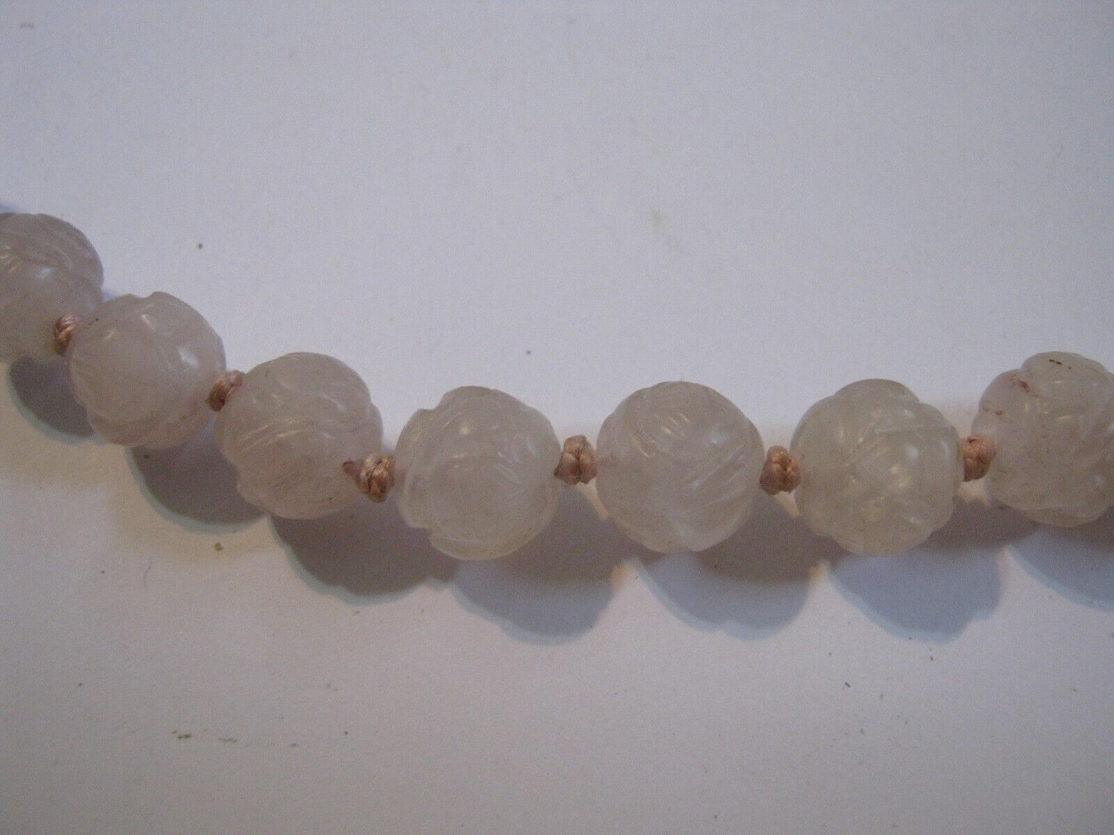 Early 1900s Chinese Export Rose Quartz Bead 18.5" Necklace w/ Gilt Silver Clasp