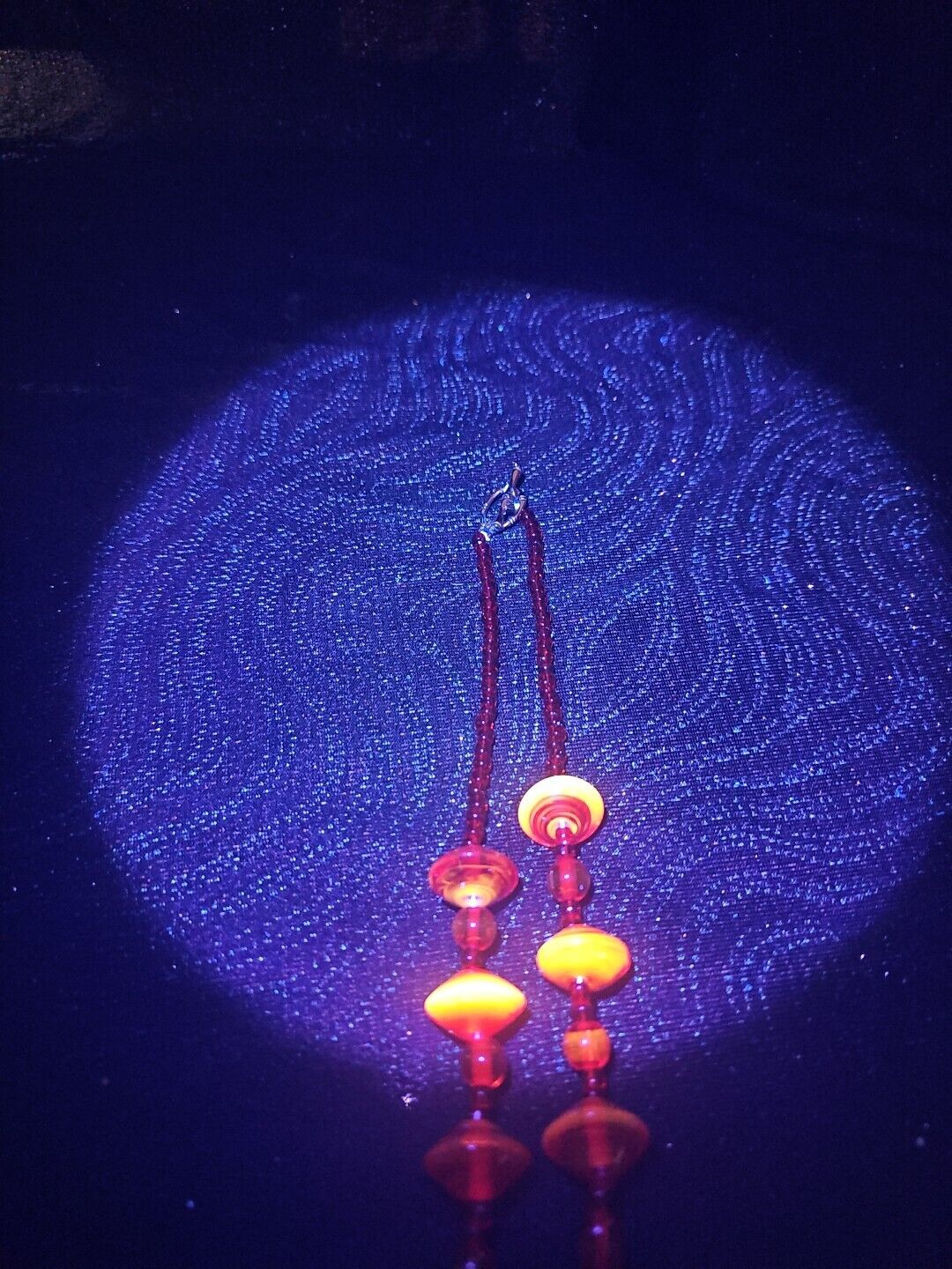 VIntage Cadmium Mid 1900's Glass Beaded Necklace/GLOWS CADMIUM ORANGE