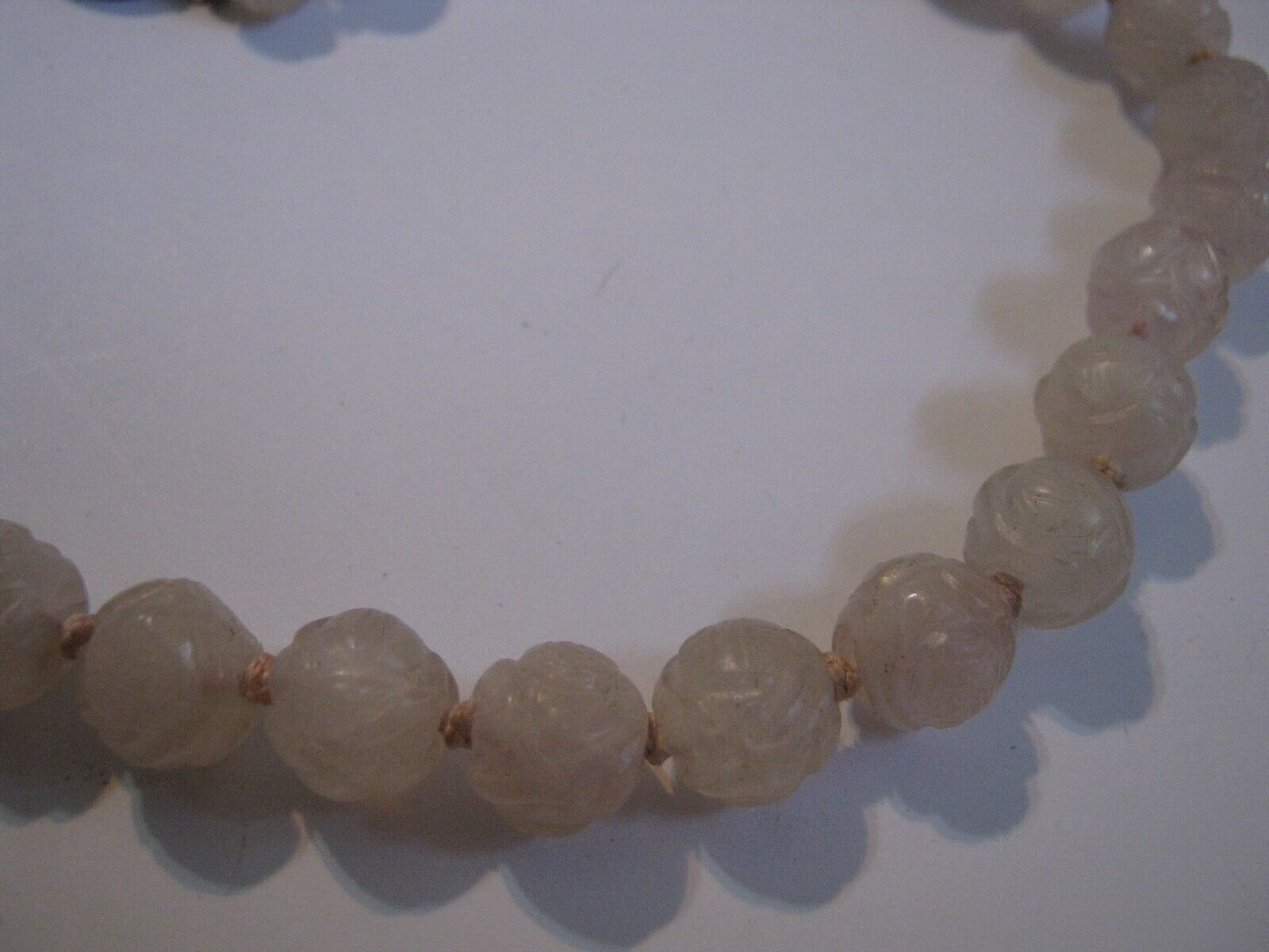 Early 1900s Chinese Export Rose Quartz Bead 18.5" Necklace w/ Gilt Silver Clasp