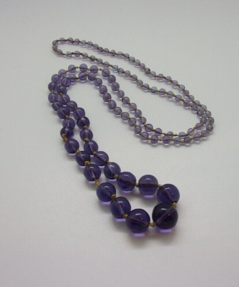 Antique Vintage 1900s 1910s Crystal Amethyst Graduated Bead 36" Flapper Necklace