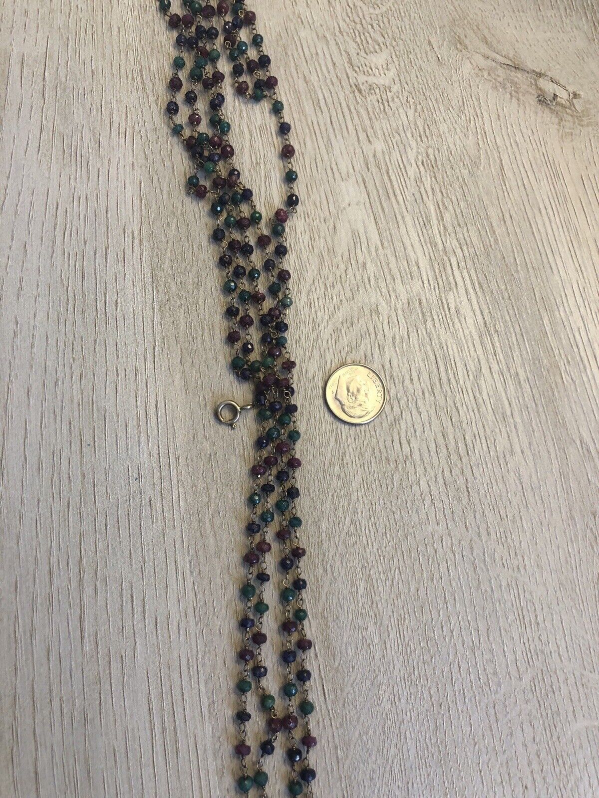 Sapphire Emerald Ruby Necklace Antique Estate Vintage TESTED 55 Inches