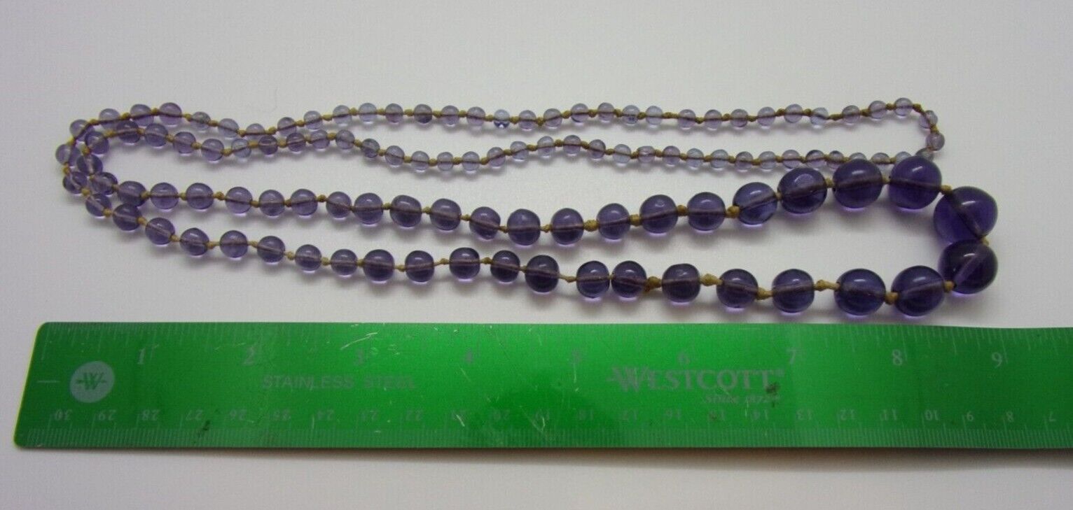 Antique Vintage 1900s 1910s Crystal Amethyst Graduated Bead 36" Flapper Necklace