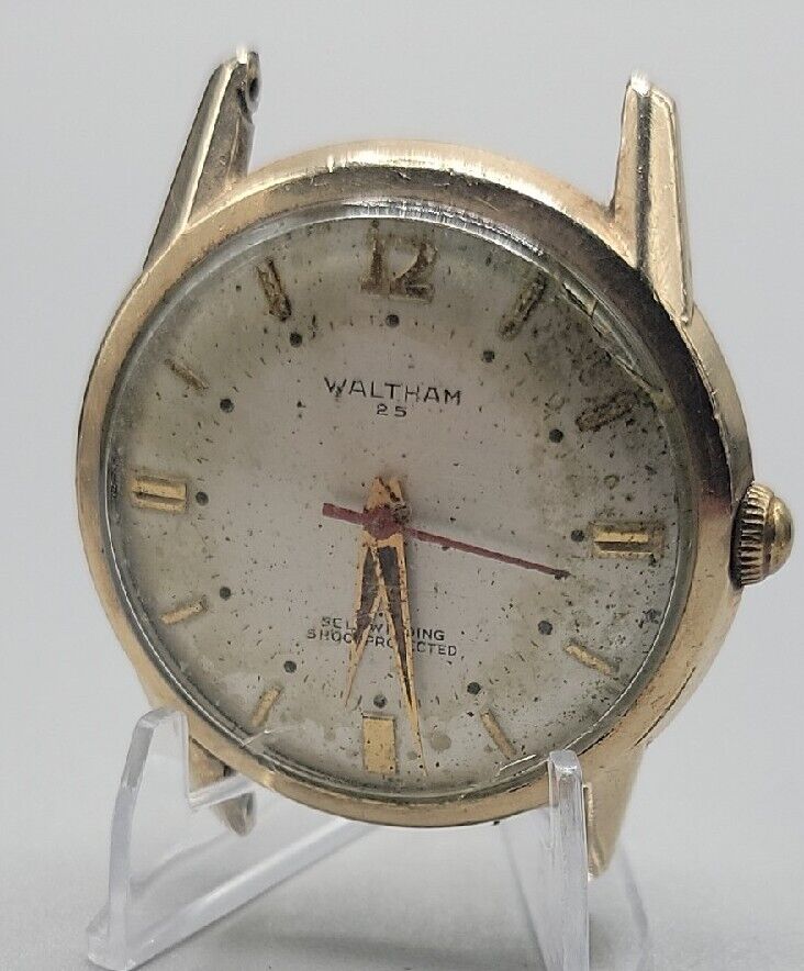 Vintage Waltham 10kgp Mens Self Winding Watch 1900s 25 Jewels 33mm Runs No Band