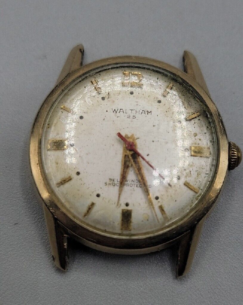 Vintage Waltham 10kgp Mens Self Winding Watch 1900s 25 Jewels 33mm Runs No Band 