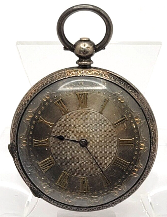 1800's Swiss Silver Dial Pocket Watch, Fine silver case 41mm AS IS no key