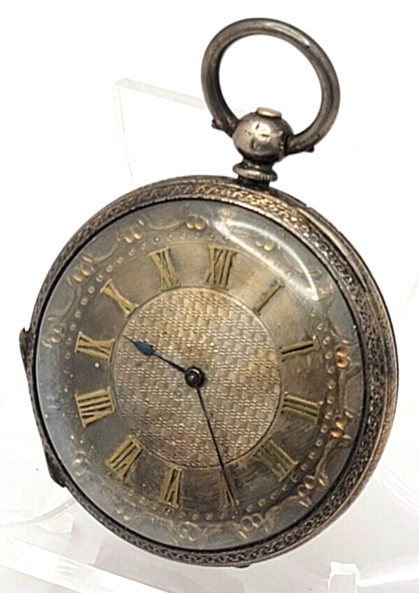 1800's Swiss Silver Dial Pocket Watch, Fine silver case 41mm  AS IS no key