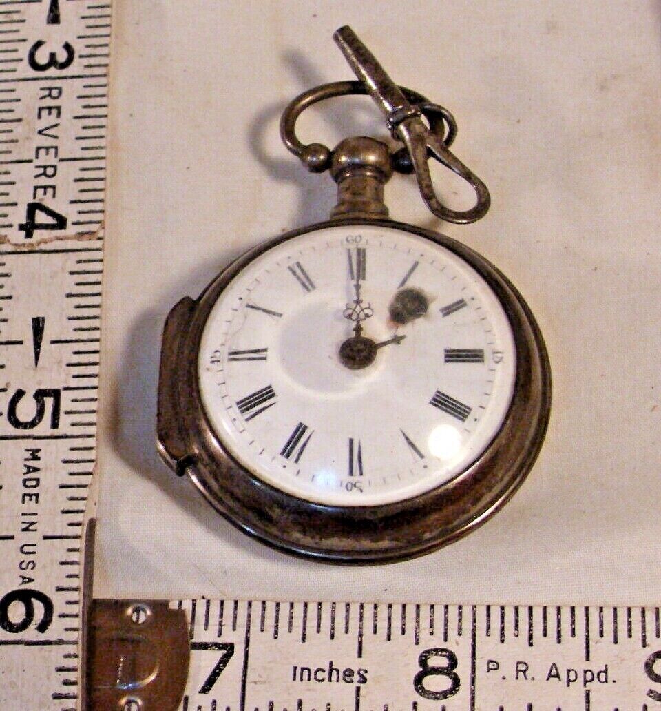 TRAVELING WATCH 1800s EUROPEAN CHAIN DRIVE KEY WIND SILVER CASE POCKET WATCH