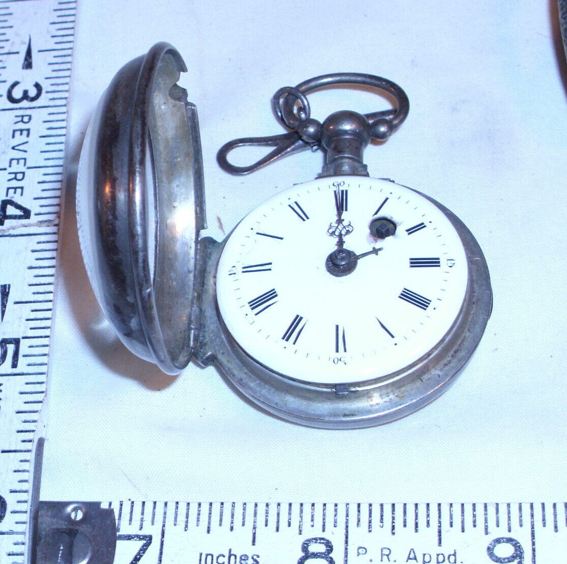 TRAVELING WATCH 1800s EUROPEAN CHAIN DRIVE KEY WIND SILVER CASE POCKET WATCH