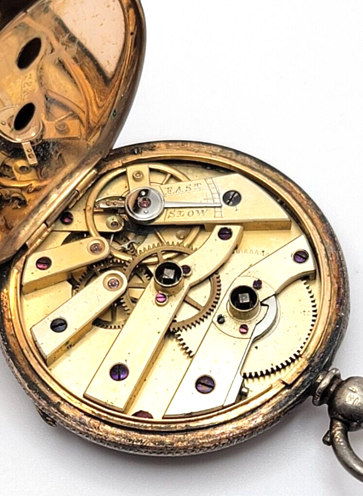 1800's Swiss Silver Dial Pocket Watch, Fine silver case 41mm  AS IS no key