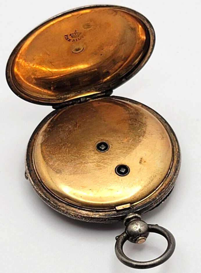 1800's Swiss Silver Dial Pocket Watch, Fine silver case 41mm  AS IS no key