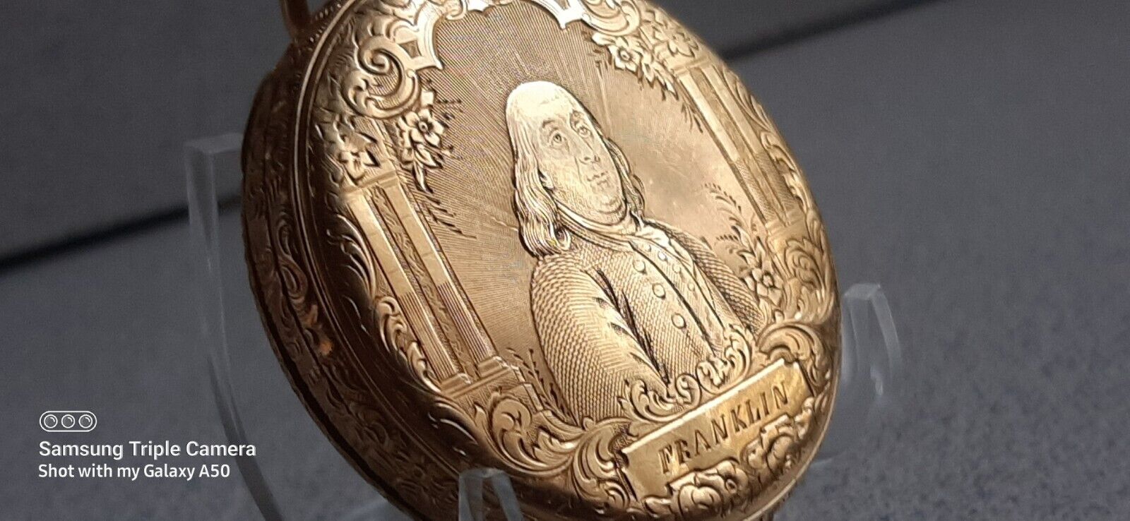 ANTIQUE MJ TOBIAS RARE LATE 1800'S BEN FRANKLIN 18K GOLD KW/KS POCKET WATCH TICS