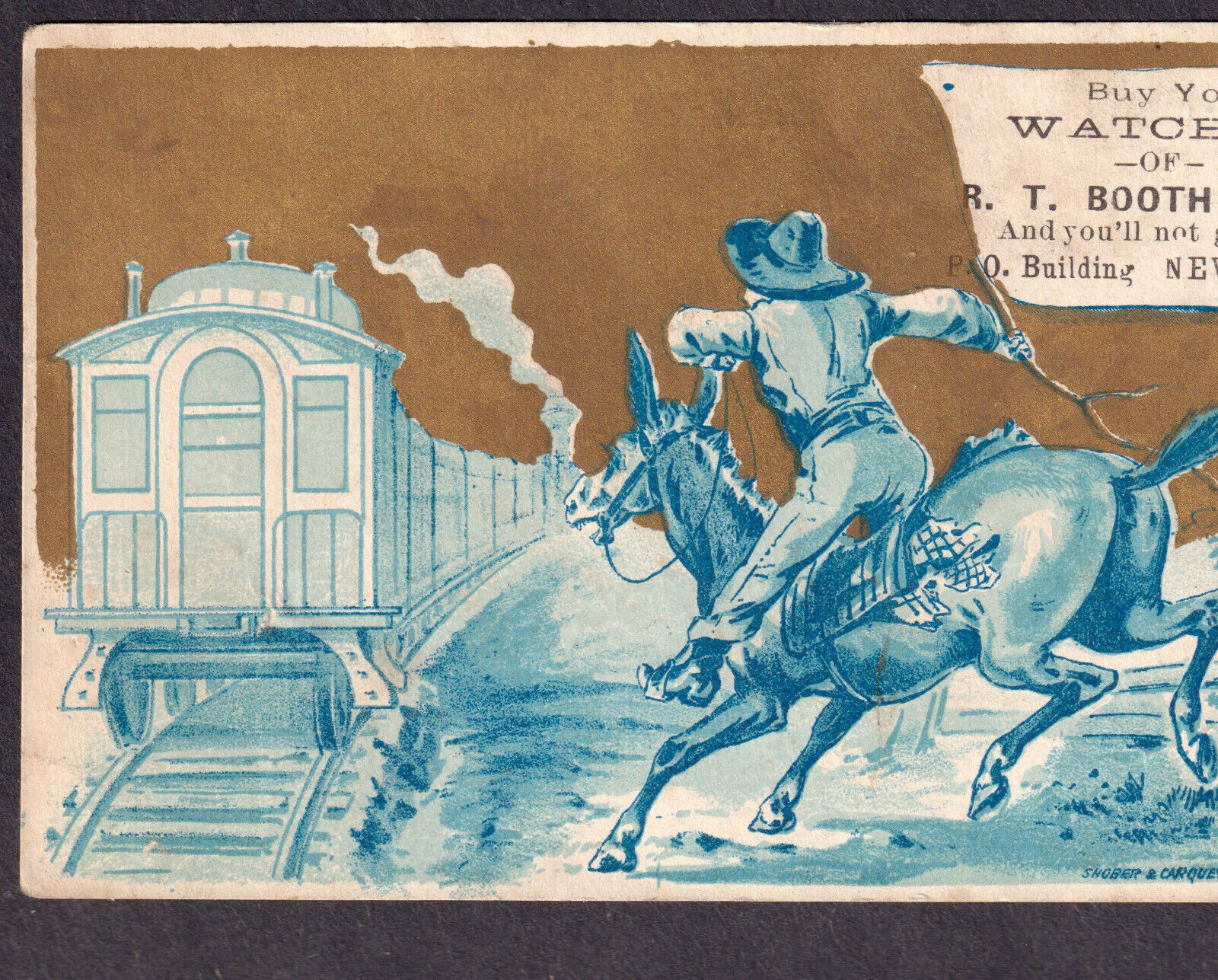 Nevada MO 1800s Booth Jewelry Watches Cowboy Railroad Train 10 Commandments Card