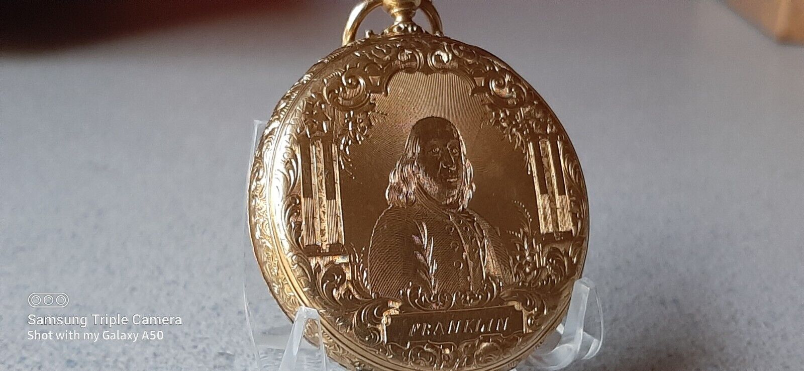 ANTIQUE MJ TOBIAS RARE LATE 1800'S BEN FRANKLIN 18K GOLD KW/KS POCKET WATCH TICS