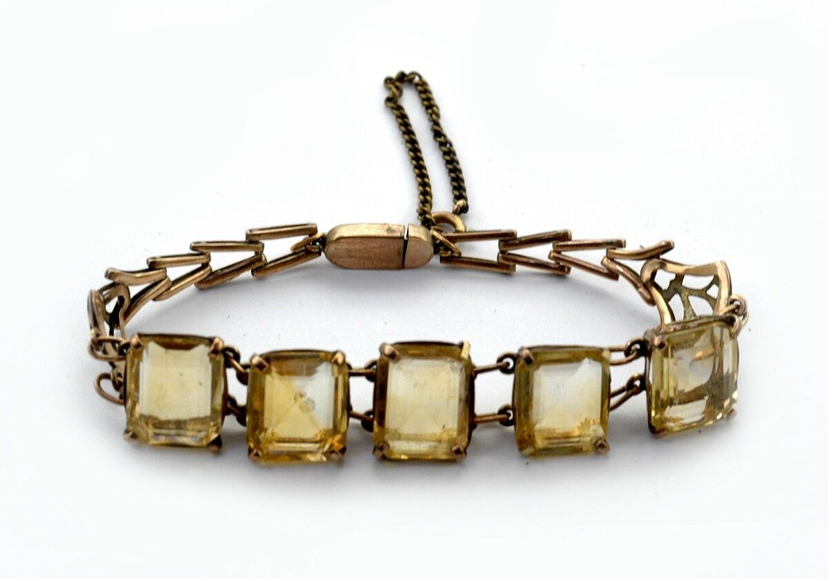 Rose Gold 30ct 5 Natural Citrine Antique Bracelet Vintage late 1800's