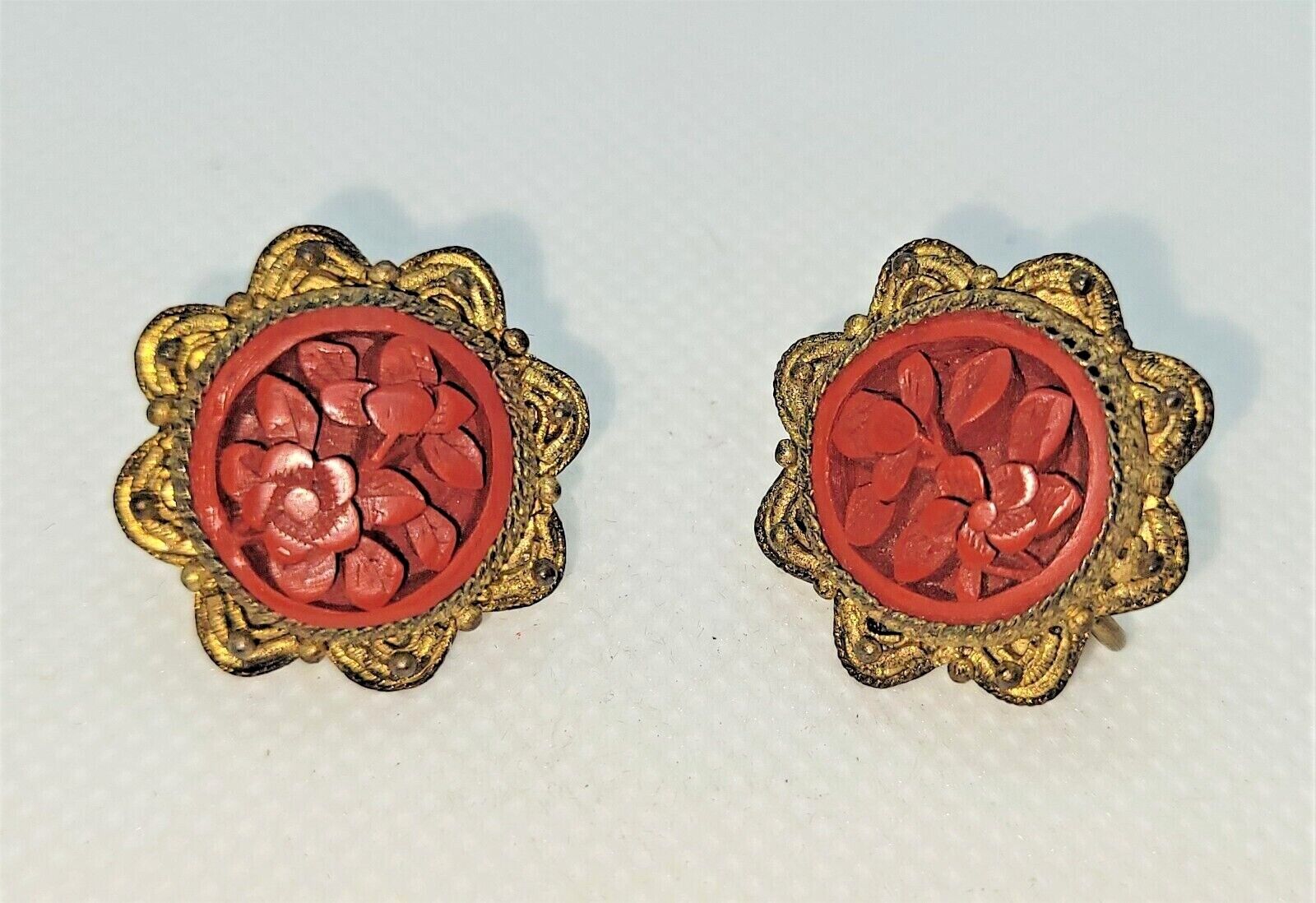 Antique, Rare, 1900s authentic CINNABAR screw back earrings, COA available upon