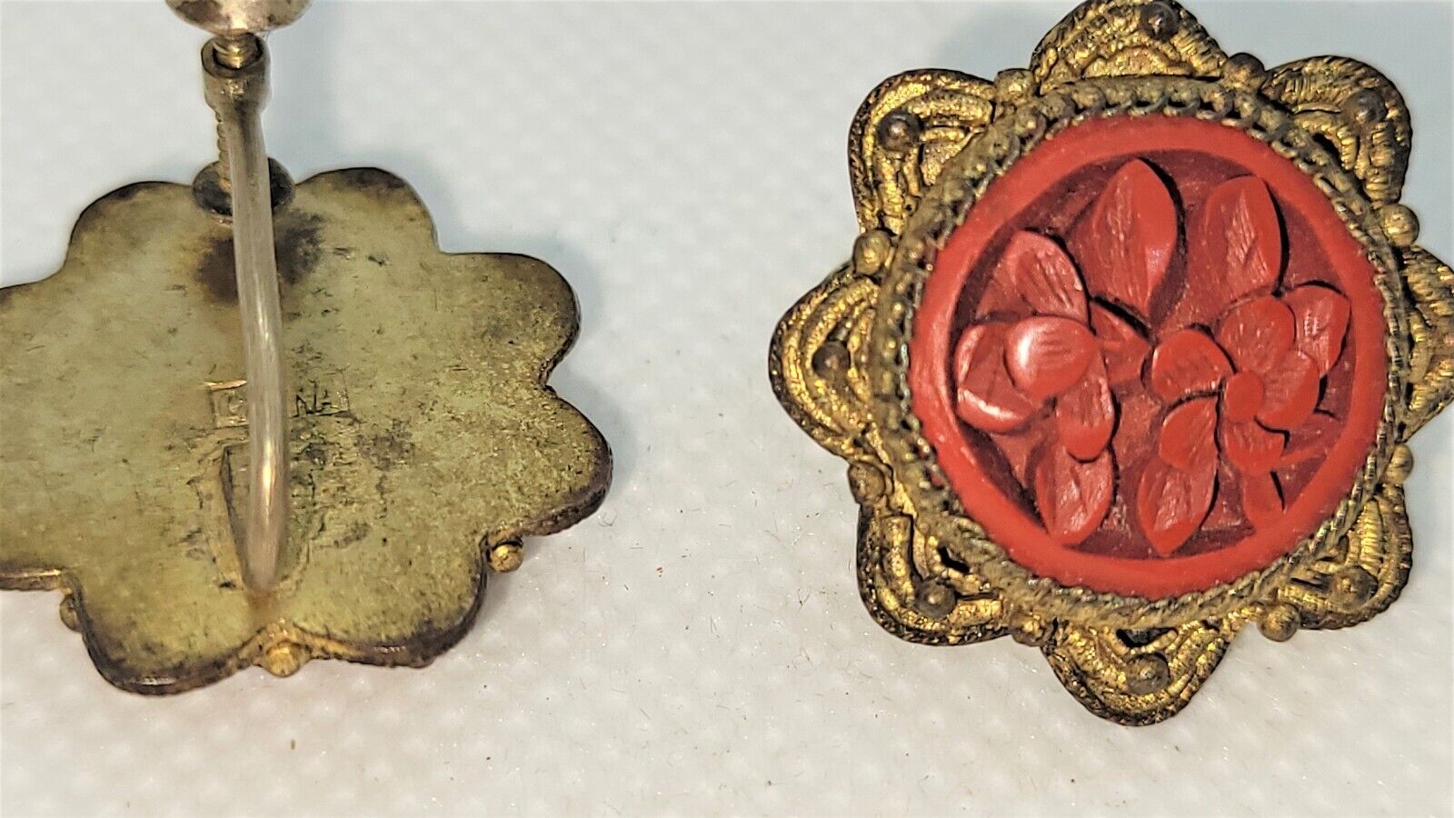 Antique, Rare, 1900s authentic CINNABAR screw back earrings, COA available upon