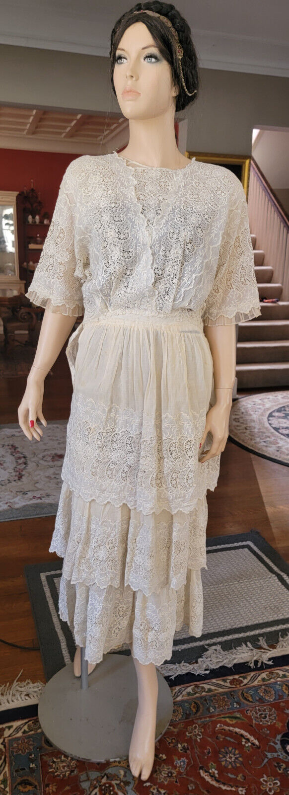 ANTIQUE  Edwardian  Mixed Lace Dress S/M ,  watch the vides