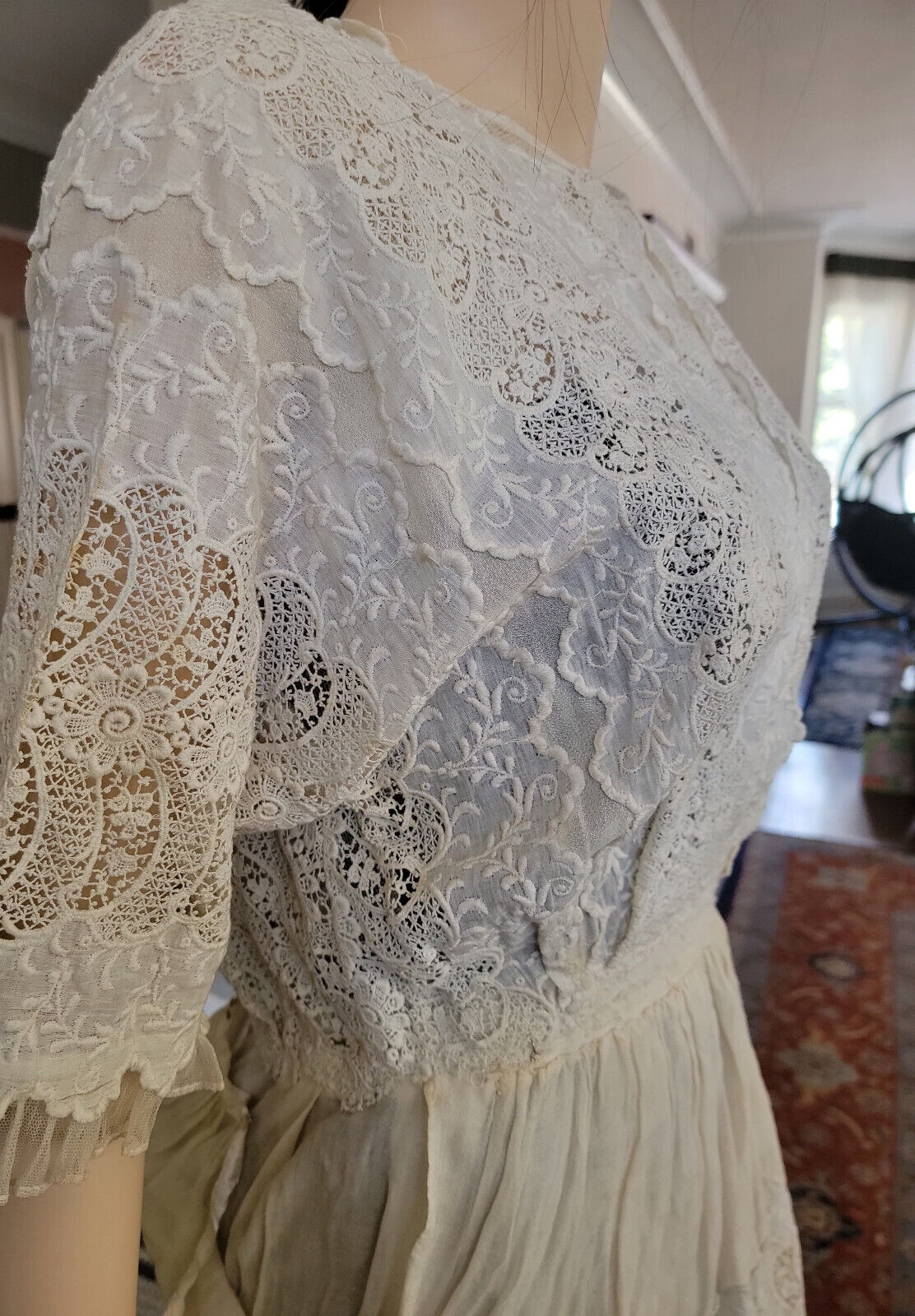 ANTIQUE  Edwardian  Mixed Lace Dress S/M ,  watch the vides