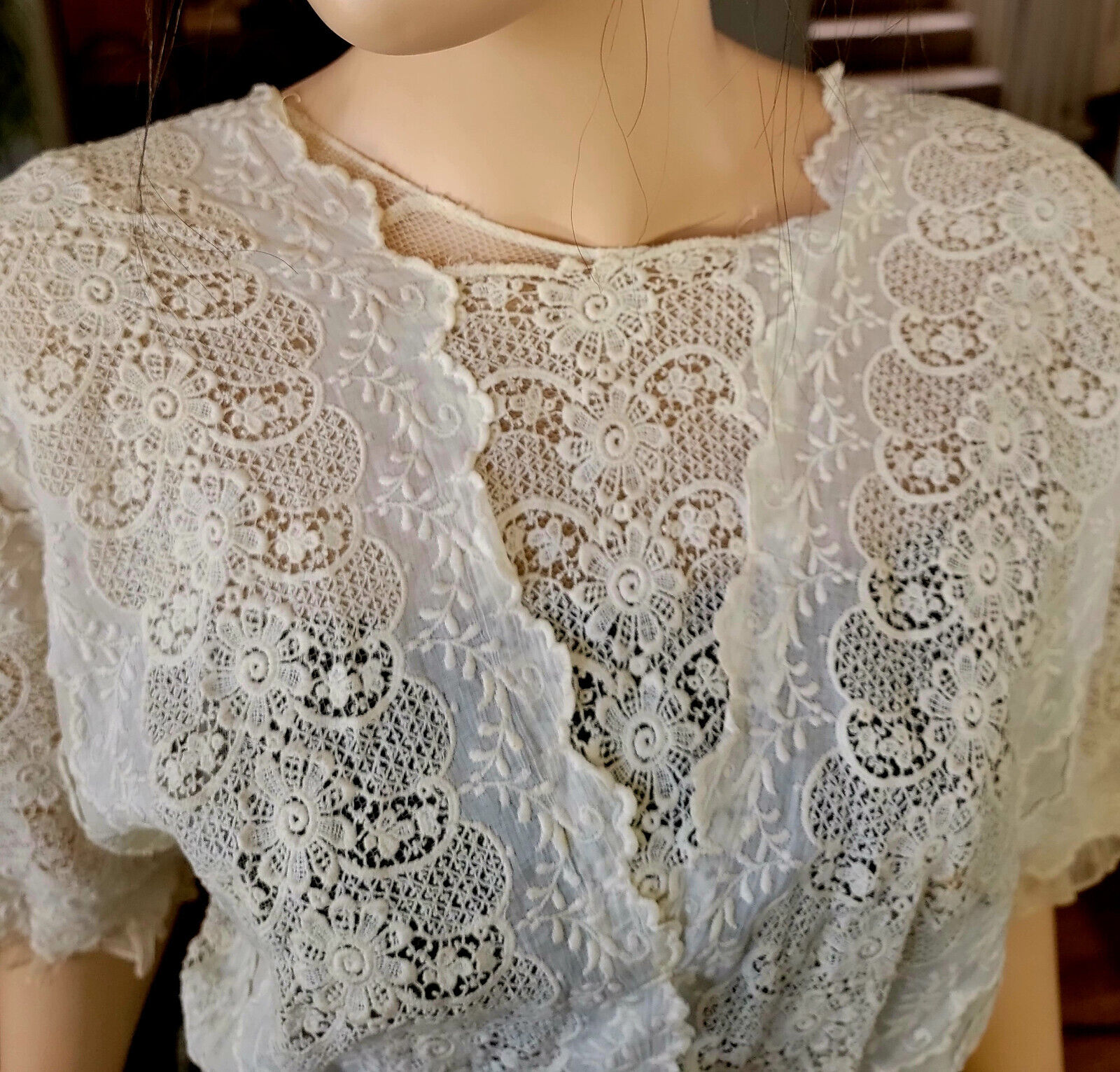 ANTIQUE  Edwardian  Mixed Lace Dress S/M ,  watch the vides