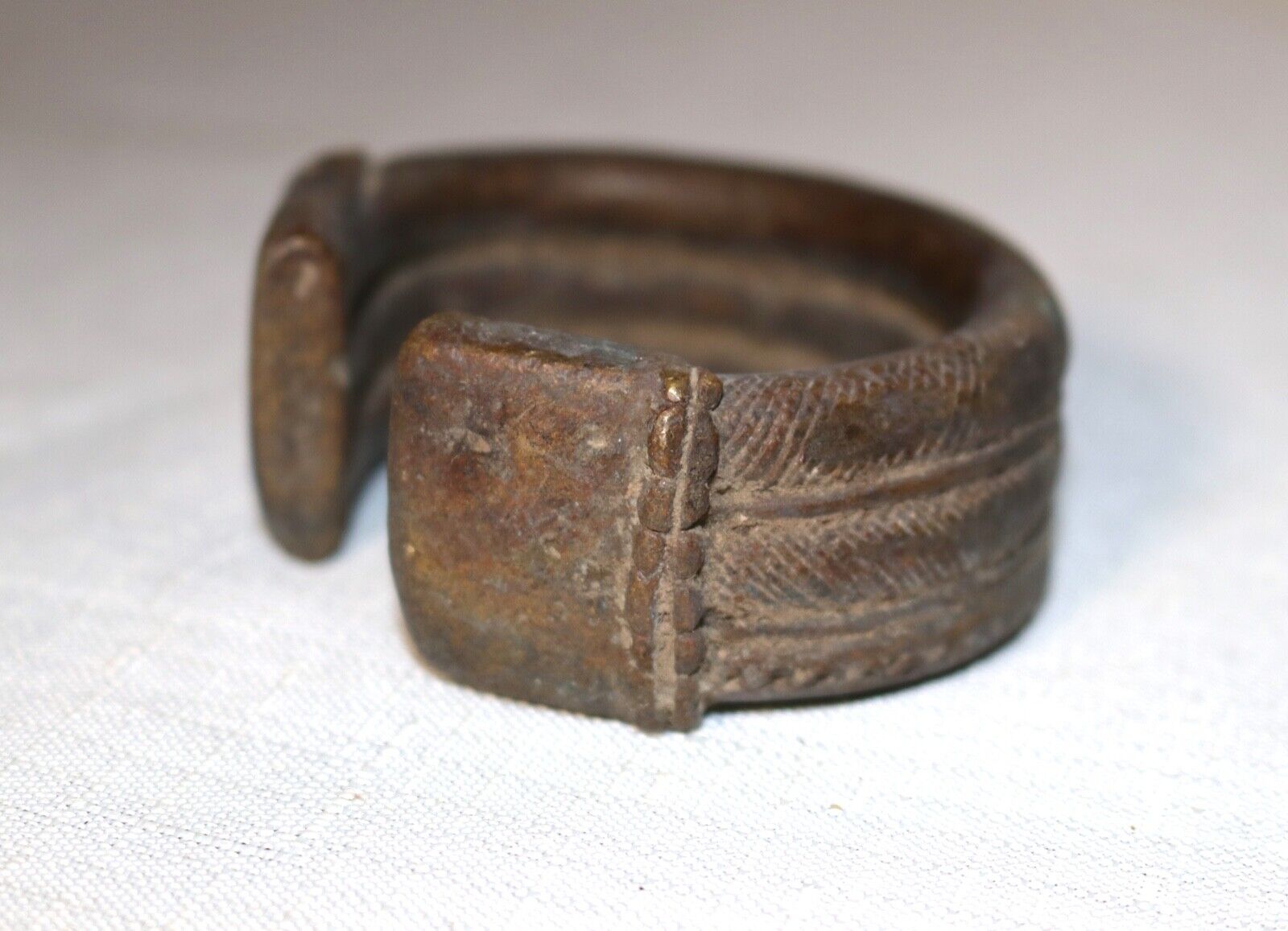 1800's Antique African Niger Baoulé Dogon Bronze Manilla Currency Bracelet Cuff'