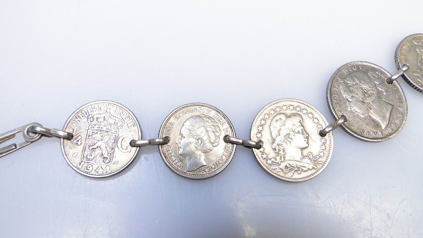 Estate Silver Coin Bracelet Coins from 1800s, 20s, 1940s Vintage
