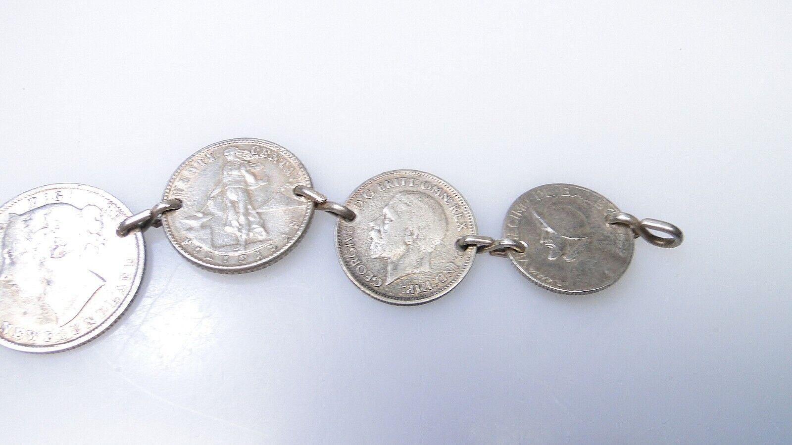 Estate Silver Coin Bracelet Coins from 1800s, 20s, 1940s Vintage
