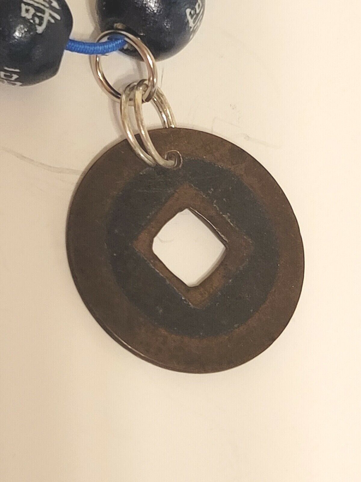 Genuine 1800s Coin China Kwangtung BLUE Bamboo Bead Bracelet Cash Coin Jewelry