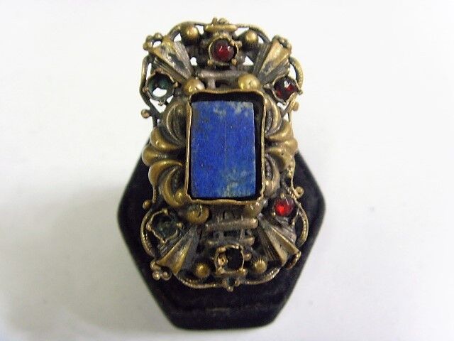 1700s antique ooak rare large ornate lapis tile ring 8 size 50224